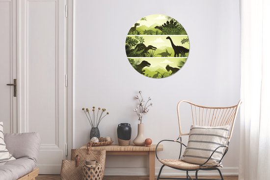 Trois illustrations de dinosaures Wall Circle papier peint autocollant 80x80 cm / papier peint cercle / mur cercle / cercle vivant - auto-adhésif et découpe ronde