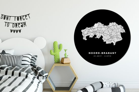 WallCircle - Wall Circle - Wall Circle - Brabant du Nord - Carte routière Nederland -Bas - Zwart - Aluminium - Dibond - 140x140 cm - Intérieur et Extérieur