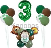 Safari ballonnen set verjaardag 3 jaar - folie ballon jungle Leeuw Aap Tijger en cijfer - 10 delig