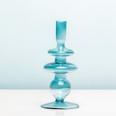 PT Glaskunst Ringen Kandelaar - Medium/aquablauw