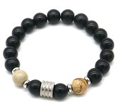 Armband Unisex- Kralen 10 mm -Zwart, zilver en bruin-One size-Musthaves