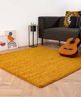 Vierkant hoogpolig vloerkleed shaggy Trend effen - okergeel 140x140 cm