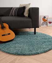 Rond hoogpolig vloerkleed shaggy Trend effen - lichtblauw 160 cm rond