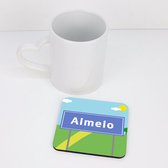 Onderzetter voor glazen met opdruk plaatsnaambord Almelo - 10x10 cm - 1 stuk