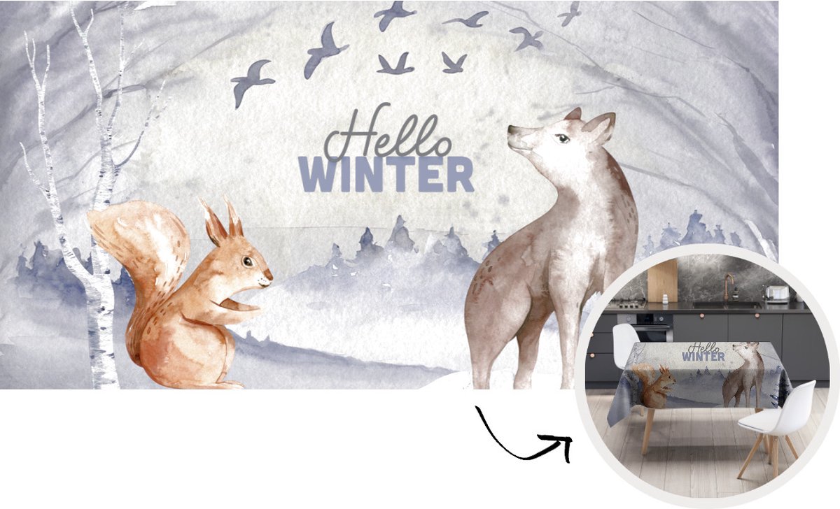 Tafelkleed - Tafellaken - 300x150 cm - Winter - Vos - Sneeuw - Binnen en Buiten