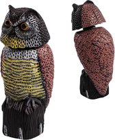 Ellanora®️ Vogelafstotende uil - plastic uil vogelverschrikker sculptuur met draaiende kop - nep uil om vogels weg te houden - vogelafschrikmiddel met draaiende kop voor tuin