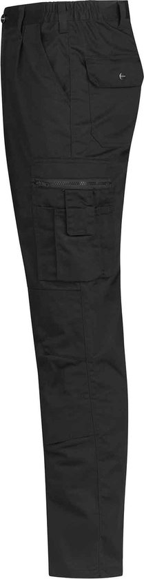 Vue latérale du pantalon de travail noir STØRVIK avec poche cargo zippée et poche cargo à rabat.