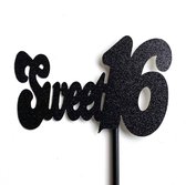 Taartdecoratie versiering| Taarttopper| Cake topper | Verjaardag| Sweet16 | Zwart glitter|14 cm| karton