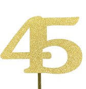 Taartdecoratie |Taarttopper | Cake topper | Taartversiering| Verjaardag| Cijfers | 45 | Goud glitter|14 cm| karton