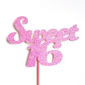 Taartdecoratie versiering| Taarttopper | Cake topper | Verjaardag| Sweet 16 |14 cm | Roze glitter | karton papier