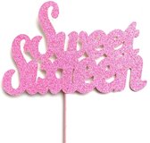 Taartdecoratie versiering| Taarttopper | Cake topper | Verjaardag| Sweet Sixteen |14 cm | Roze glitter | karton papier