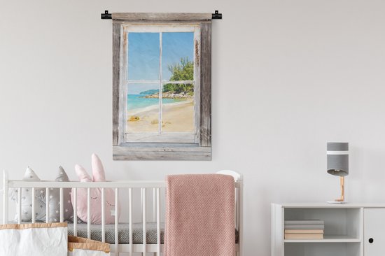 Tenture murale - Tissu mural - Transparent - Plage - Bois - 60x90 cm - Tapisserie murale