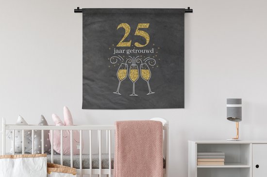 Tapisserie - Tissu mural - Mariage - 25 ans mariés - Citation - 90x90 cm - Tapisserie