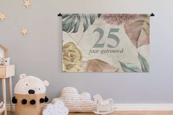 Tapisserie - Tissu mural - Mariage - 25 ans - Décoration - 120x80 cm - Tapisserie - Cadeau Saint Valentin