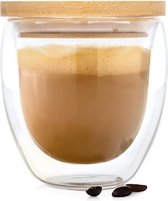 Koffie glas met deksel 240 ml handgemaakt borosilicaatglas bamboe