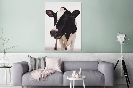 Wanddecoratie Metaal - Aluminium Schilderij Industrieel - Koe - Wit - Dieren - Zwart - 90x120 cm - Dibond - Foto op aluminium - Industriële muurdecoratie - Voor de woonkamer/slaapkamer