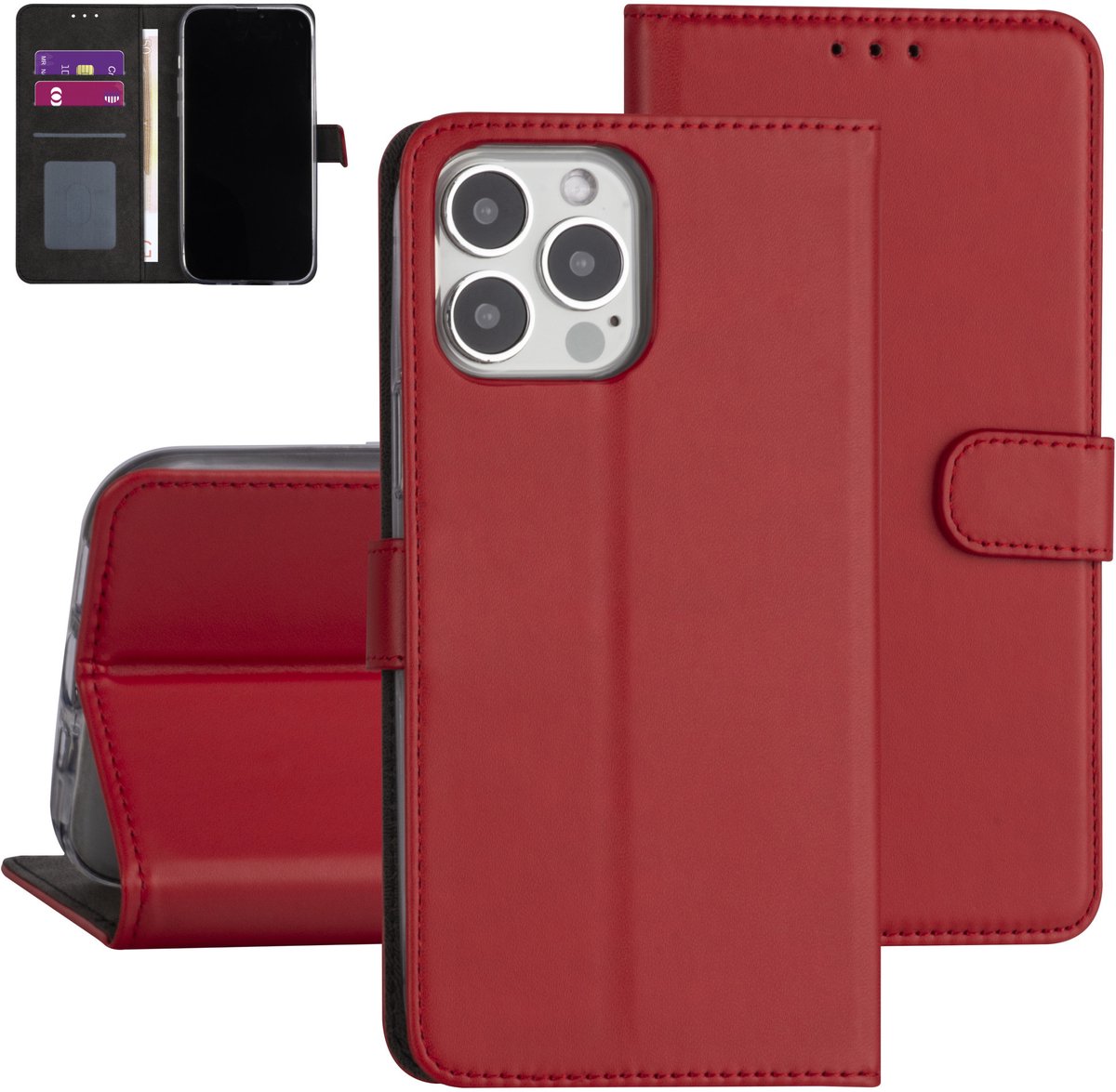 Rood hoesje voor iPhone 13 Pro Max - Booktype - Pasjeshouder - Magneetsluiting
