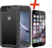 Backcover geschikt voor Apple iPhone 7 Plus / 8 Plus - Zwart - Shockproof + Glas Protector