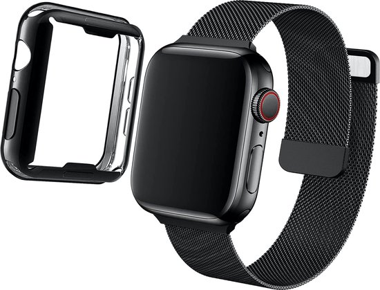 Hoesje + Bandje voor Apple Watch Bandje 44 mm - Zwart Hoesje en Bandje voor  Apple... | bol.com