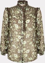 Esqualo blouse met roezel - abstracte dierenprint groen, maat 38
