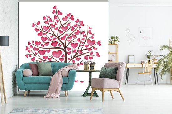 Papier peint photo vinyle - Une illustration d'un arbre avec des coeurs largeur 300 cm x hauteur 300 cm - Tirage photo sur papier peint (disponible en 7 tailles)
