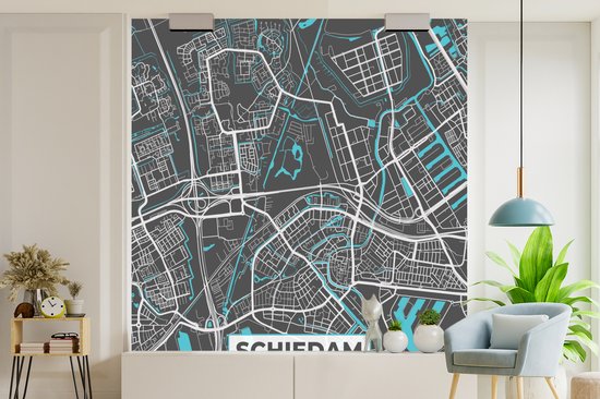 Papier peint - Papier peint photo Plan d'étage - Schiedam - Grijs - Blauw - Largeur 350 cm x Hauteur 350 cm