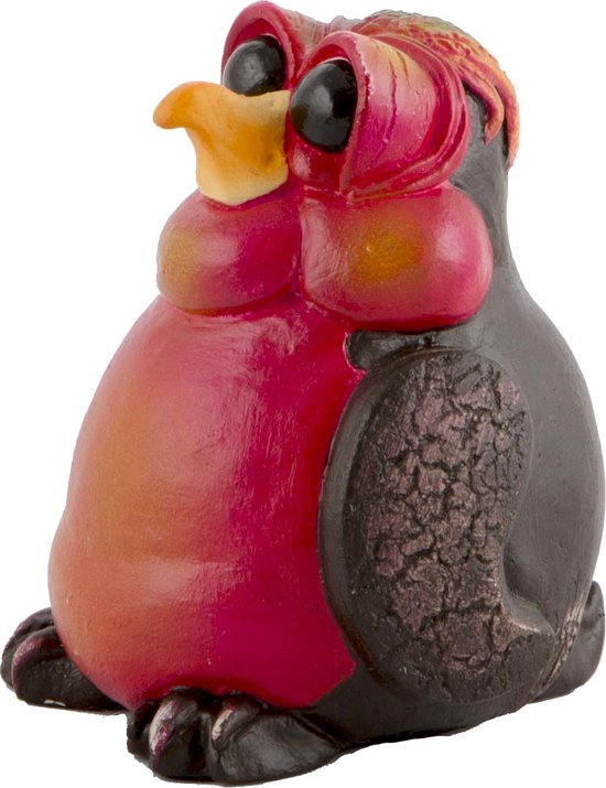 Comix Cartoon - pinguin - vogel - beeld - mini Pipino - roze - uniek handgeschilderd - massief beeld