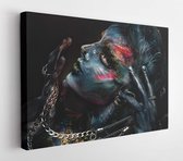 Canvas schilderij - Close up conceptual portrait of man with colorful face painting. emotional guy. face in paint. chain in hands  -      1633568836 - 40*30 Horizontal