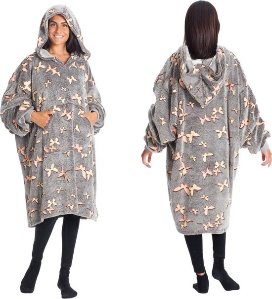 Boikey Oversized deken, hoodie, knuffeldeken met mouwen, oversized zachte deken, hoodie, sweatshirt, wollige flanel, tv-deken met mouwen, pyjama-deken, kerstarostijl