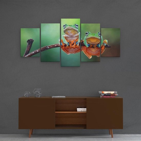 Artaza - Toile Peinture Pentaptyque - Deux Grenouilles sur une Branche - 100x50 - Photo sur Toile - Impression sur Toile
