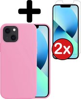 iPhone 13 Hoesje Siliconen Case Hoes Met 2x Screenprotector - iPhone 13 Hoesje Cover Hoes Siliconen Met 2x Screenprotector - Lichtroze