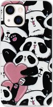 ADEL Siliconen Back Cover Softcase Hoesje Geschikt voor iPhone 13 Mini - Panda Hartjes