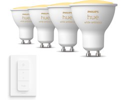 Philips Hue Uitbreidingspakket - White Ambiance - GU10 - 4 lampen incl. Dimmer Switch