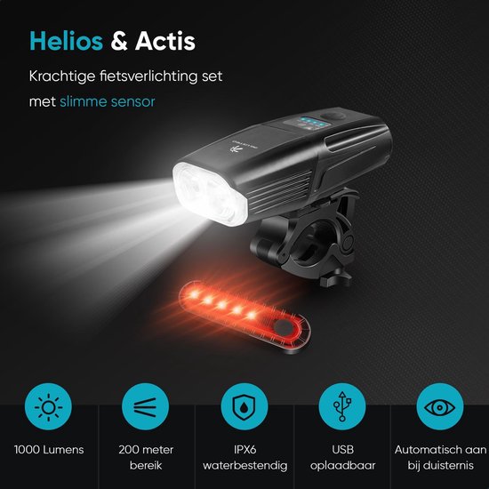 Inlustro LED Fietsverlichting Set - USB Oplaadbaar - Voorlicht en Achterlicht Fietslamp - IPX6 Waterdicht Fietslicht - Zwart — afbeelding 2