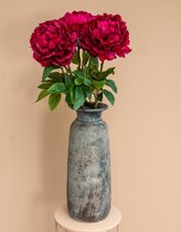 Roselin Deco - Kunstbloemen - 3 Bloeiende pioenen bordeaux rood