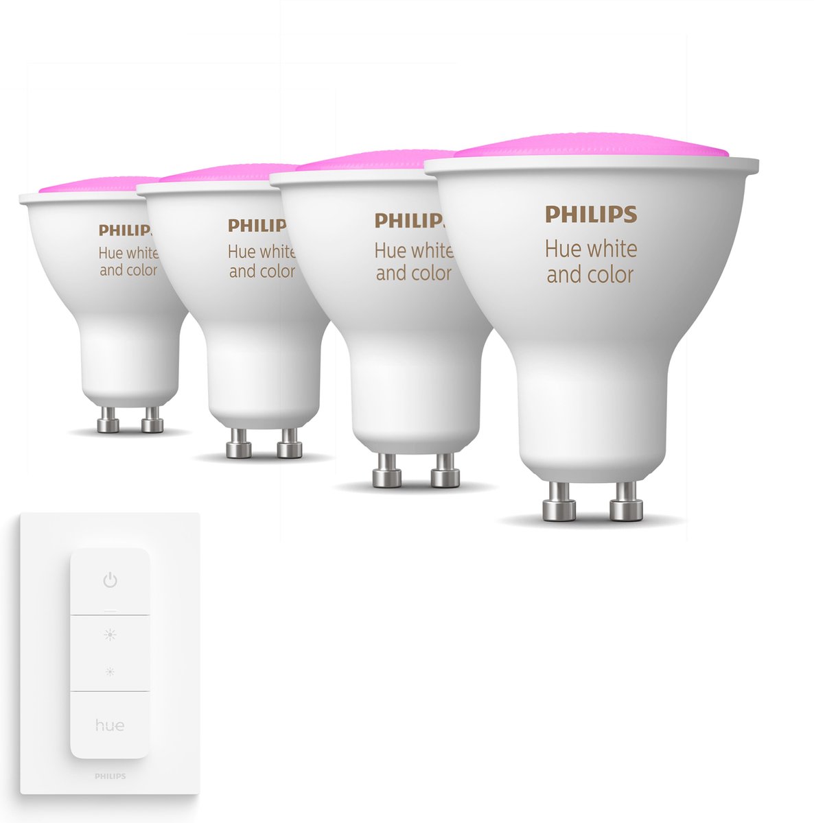 Philips Hue Uitbreidingspakket White and Color Ambiance GU10 - 4 Hue Lampen  en Dimmer... | bol.com