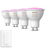 Philips Hue Uitbreidingspakket - 4 LED Lampen met Dimmer Switch - White and Color Ambiance - GU10