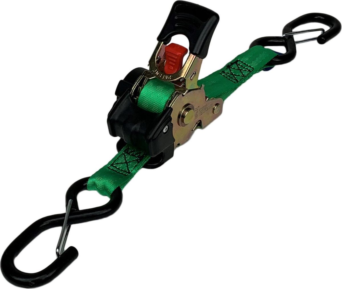 BCF-Products Zelfoprollende spanband met S-haken en vergrendeling - Spanbanden - 25 mm - 1.80 m - groen - Set van 2