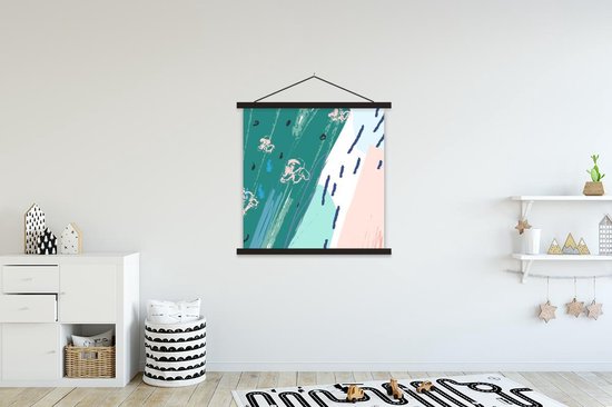 Porte-affiche avec affiche - Affiche scolaire - Été - Abstrait - Blauw - 120x120 cm - Lattes noires