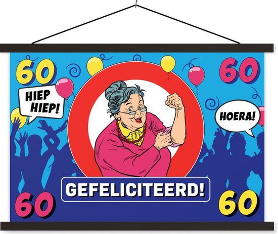 Porte-affiche avec affiche - Affiche scolaire - Anniversaire - 60 ans - Anniversaire - 150x100 cm - Lattes noires