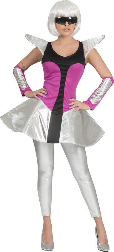Funny Fashion - Science Fiction & Space Kostuum - Space Dame Futuresque - Vrouw - Roze, Zilver - Maat 36-38 - Carnavalskleding - Verkleedkleding
