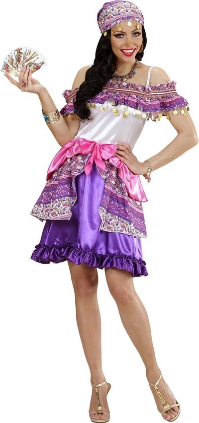 Widmann - Zigeuner & Zigeunerin Kostuum - Traditionele Zigeunerin Kostuum - Paars, Roze - Medium - Carnavalskleding - Verkleedkleding