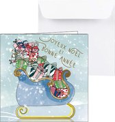 kerstkaarten  - Franse Kerstkaart  - arrenslee - kerst - feestdagenkaarten -kerstkaarten met enveloppen -  5 stuks