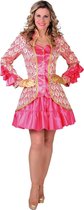 Middeleeuwen & Renaissance Kostuum | Burlesque Brokaat Jas Met Ruches Roze Vrouw | Small | Carnaval kostuum | Verkleedkleding