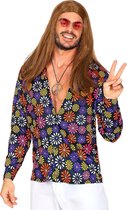 Widmann - Hippie Kostuum - Shirt Vol Madeliefjes Hippie Man - paars,multicolor - Large / XL - Carnavalskleding - Verkleedkleding