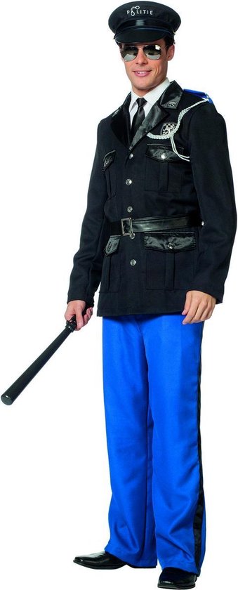 Wilbers & Wilbers - Politie & Detective Kostuum - Politie Marechaussee Uniform - Man - Blauw, Zwart - Maat 56 - Carnavalskleding - Verkleedkleding