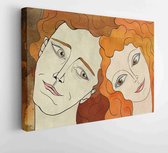 Canvas schilderij - Illustration young pretty girl and her boyfriend  -     1571125765 - 50*40 Horizontal