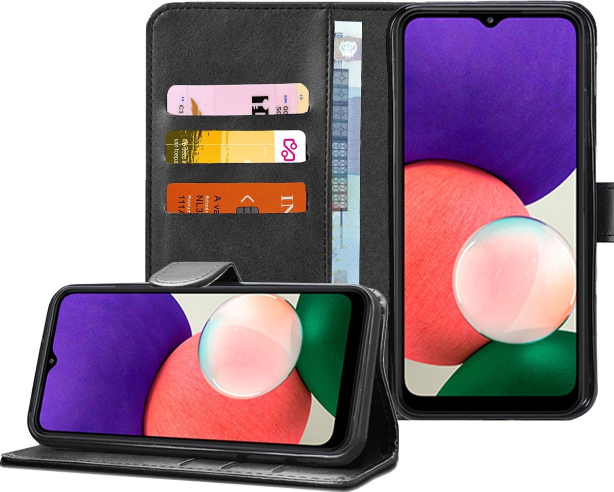 Hoesje geschikt voor Samsung Galaxy A22 4G - Bookcase Portemonnee Zwart