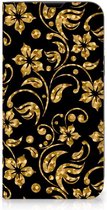 Bookcase Cadeau voor Oma Geschikt voor iPhone 13 Telefoonhoesje Gouden Bloemen