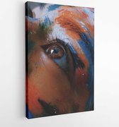 Canvas schilderij - Persons eye with blue and orange color face paint -   3991469 - 115*75 Vertical